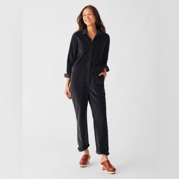 NWT FAHERTY STRETCH CORDUROY UTILITY JUMPSUIT IN WASHED BLACK Small - Picture 1 of 15